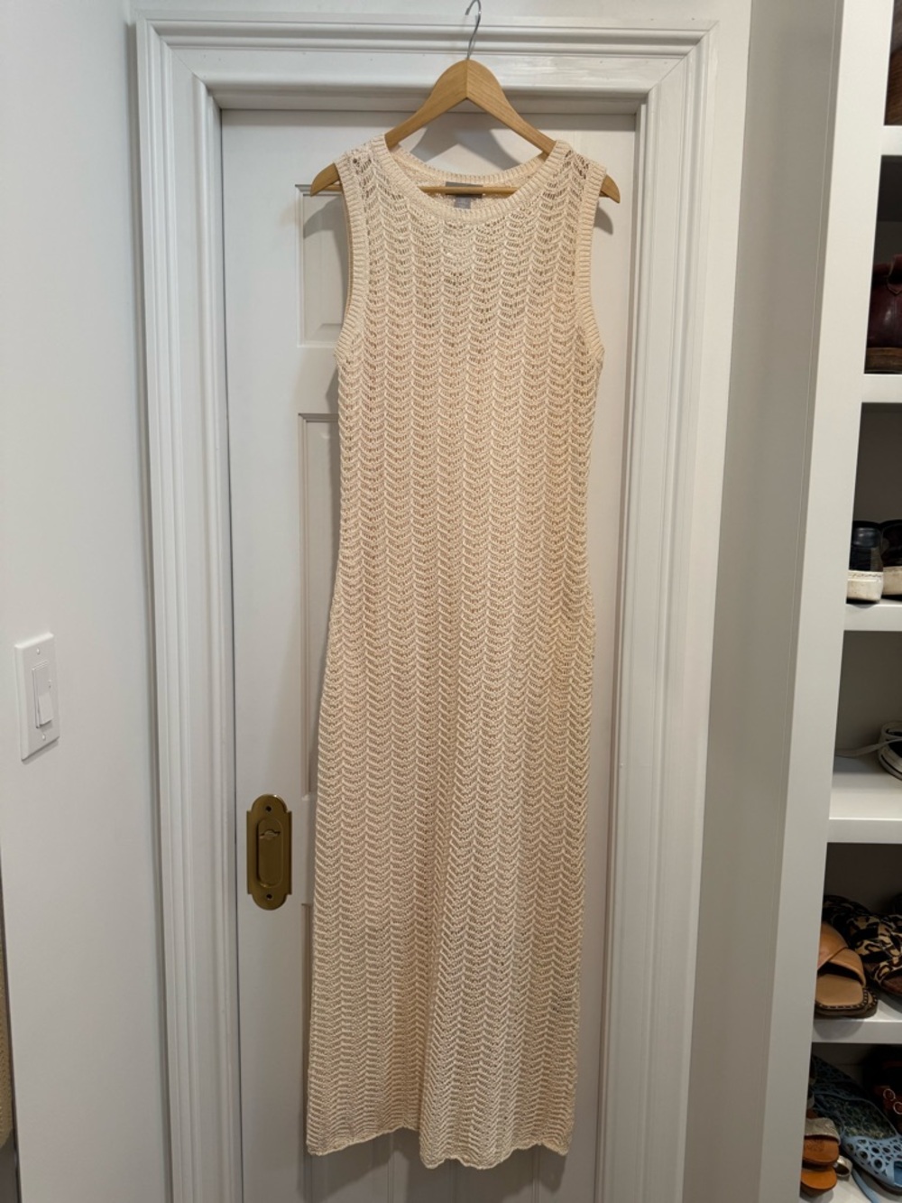 H&M Cream Open-Weave Knit Tank Maxi Dress Size Medium